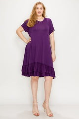 Plus Size Ruffle Layered Solid Midi Dress