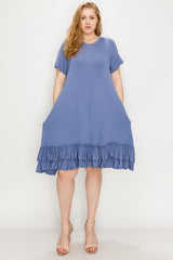 Plus Size Ruffle Layered Solid Midi Dress