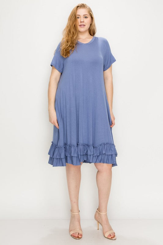 Plus Size Ruffle Layered Solid Midi Dress