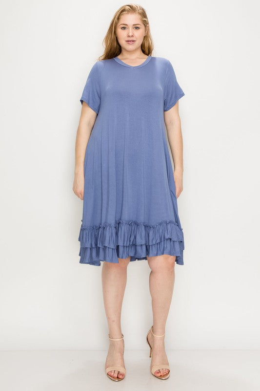 Plus Size Ruffle Layered Solid Midi Dress