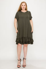 Plus Size Ruffle Layered Solid Midi Dress