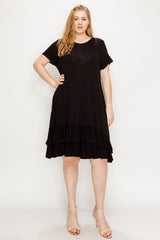 Plus Size Ruffle Layered Solid Midi Dress