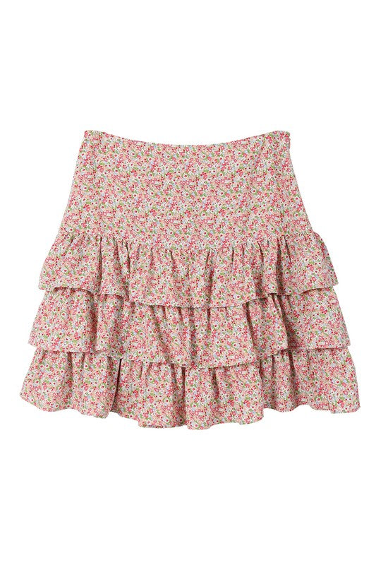 Pink Floral Tiered Skirt king-general-store-5710.myshopify.com