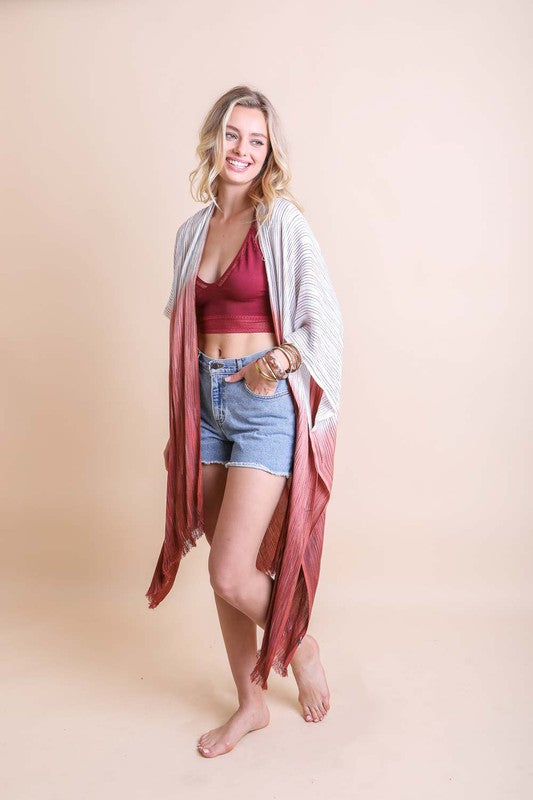 Ombre Vertical Multicolor Stitched Kimono king-general-store-5710.myshopify.com