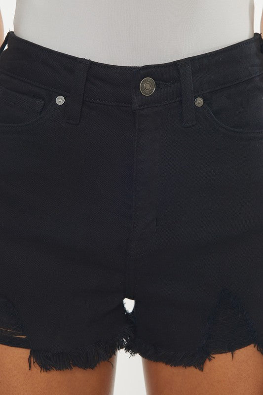 Casual High Rise Black Denim Shorts