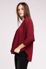 V-Neck Hi-Low Hem Jacquard Sweater king-general-store-5710.myshopify.com