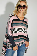 MULTI ENGINEERING STRIPE PRINT JERSEY OVERSIZE BOX TOP