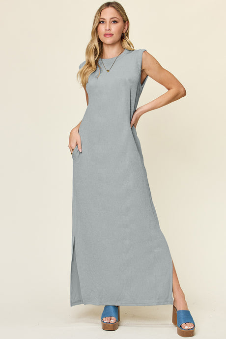 Double Take Full Size Texture Mock Neck Sleeveless Maxi Dress