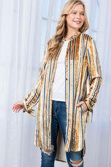 STRIPE VELVET LONG CARDIGAN