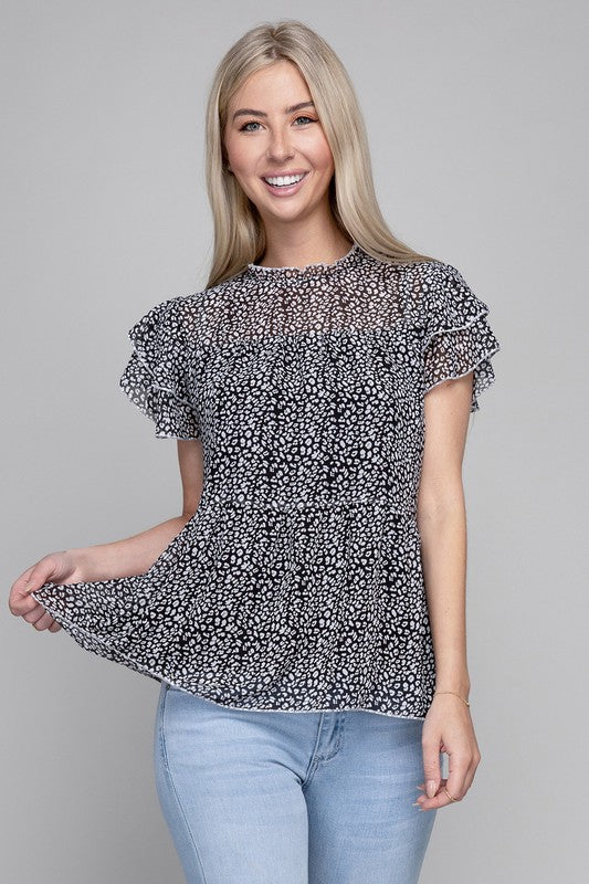 Tiered Chiffon Short Sleeve Blouse