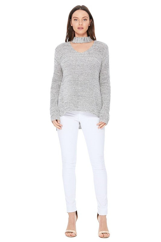 Choker Neck Side Split High Low Knit Top king-general-store-5710.myshopify.com