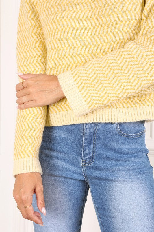 Herringbone Pattern Crew Neck Sweater king-general-store-5710.myshopify.com