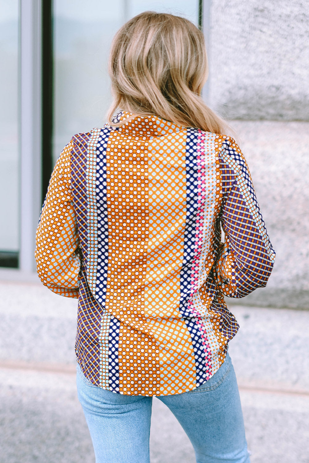 Brown Dot Print Long Sleeve Button Down Shift Shirt king-general-store-5710.myshopify.com