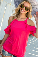 COLD SHOULDER RUFFLE SLEEVE TOP