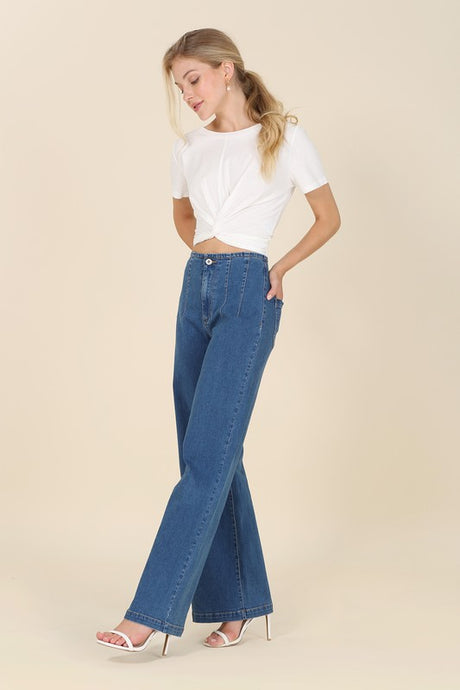 Flared High Waist Pintuck Jeans king-general-store-5710.myshopify.com