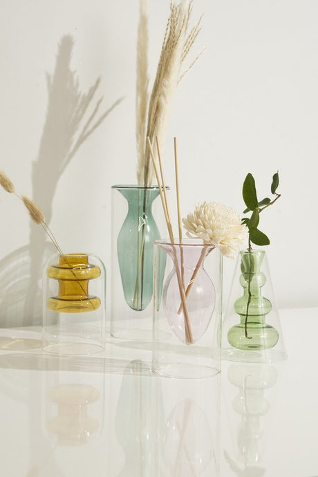 Double Layer Transparent Glass Vase 3pc Set