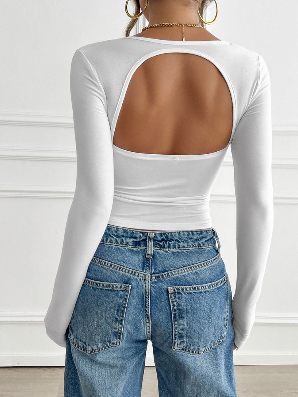 Devine Cutout Square Neck Long Sleeve T-Shirt