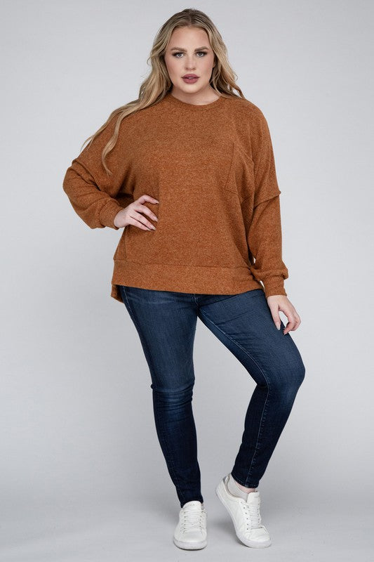 Plus Brushed Melange Drop Shoulder Sweater king-general-store-5710.myshopify.com