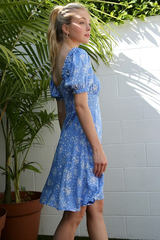 Blue Floral Puff Sleeve Mini Dress king-general-store-5710.myshopify.com