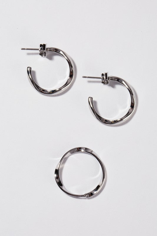 Ripple Ring and Earring Set - Silver king-general-store-5710.myshopify.com