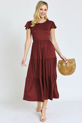 Solid Flutter Sleeve Tiered Tea Length Dress king-general-store-5710.myshopify.com