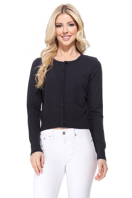 Gem Button Crew Neck Long Sleeve Sweater Cardigan king-general-store-5710.myshopify.com