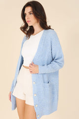 Light Blue Wool Blended Cable Knitted Cardigan king-general-store-5710.myshopify.com