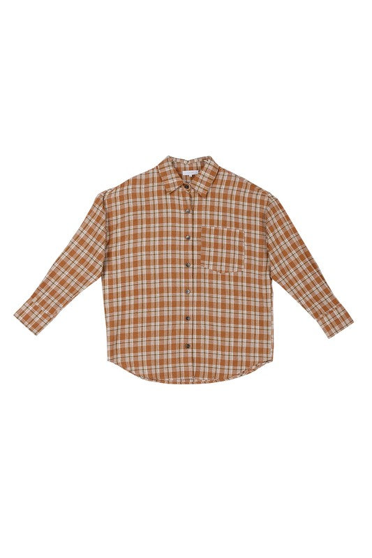 Autumn Beige Long Sleeve Plaid Shirt