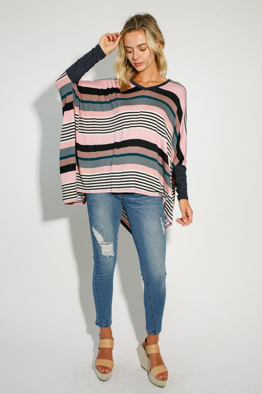 MULTI ENGINEERING STRIPE PRINT JERSEY OVERSIZE BOX TOP