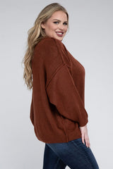 Plus Oversized Round Neck Raw Seam Melange Sweater king-general-store-5710.myshopify.com