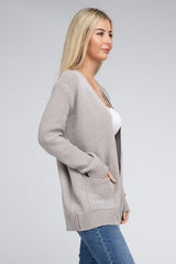 Melange Open Front Sweater Cardigan king-general-store-5710.myshopify.com