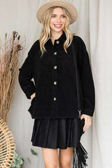 Plus Button Front Ribbed Velvet Jacket king-general-store-5710.myshopify.com