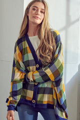 PLAID BUTTONDOWN BOXY CARDIGAN