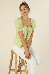 Green Gingham Smocked Blouse with Puff Sleeve king-general-store-5710.myshopify.com