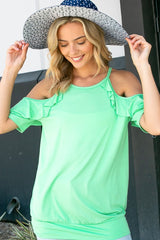 COLD SHOULDER RUFFLE SLEEVE TOP