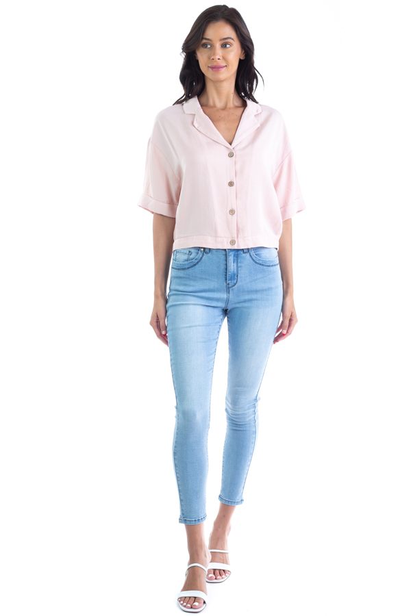 Dusty Blush Boxy Button Down Shirt