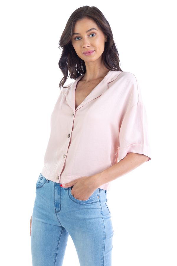 Dusty Blush Boxy Button Down Shirt