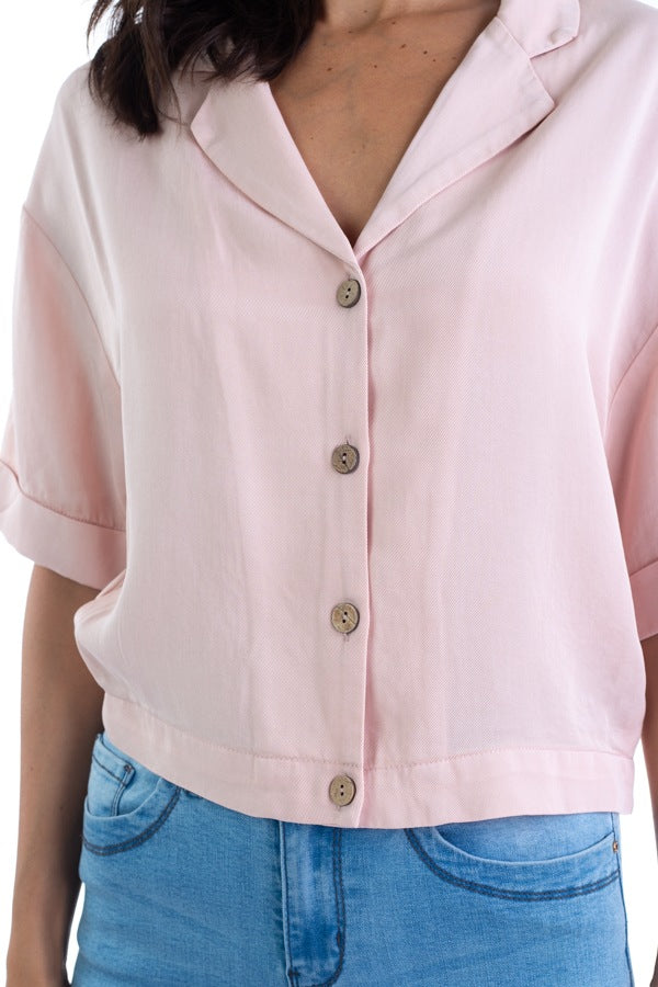 Dusty Blush Boxy Button Down Shirt