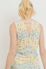 Sage/Yellow Printed Terry Back Opened Sleeveless Top