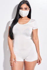 Solid Short Sleeve Scoop Neck Romper And Face Mask Set