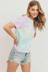 Multi Pink Tie Dyed Round Neck Short Sleeve Tee