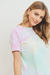 Multi Pink Tie Dyed Round Neck Short Sleeve Tee