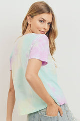 Multi Pink Tie Dyed Round Neck Short Sleeve Tee