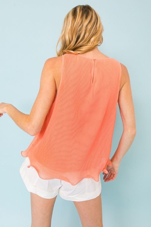 Coral Baby Pleated Sleeveless Top