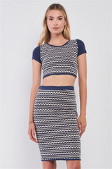 Navy & White Geometrical Pattern Two Piece Set