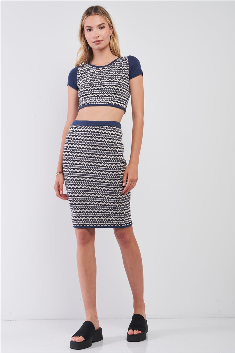 Navy & White Geometrical Pattern Two Piece Set