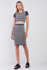 Navy & White Geometrical Pattern Two Piece Set