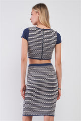 Navy & White Geometrical Pattern Two Piece Set