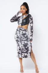 Black Tie Dye Long Sleeve Midi Dress