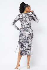 Black Tie Dye Long Sleeve Midi Dress